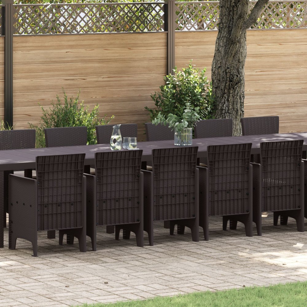 vidaXL 17-delars Trädgårdsmöbelset med Kuddar Brun Poly Rattan, vidaXL Trädgårdsbord Brun 250x100x73 cm Poly Rattan, vidaXL Trä...