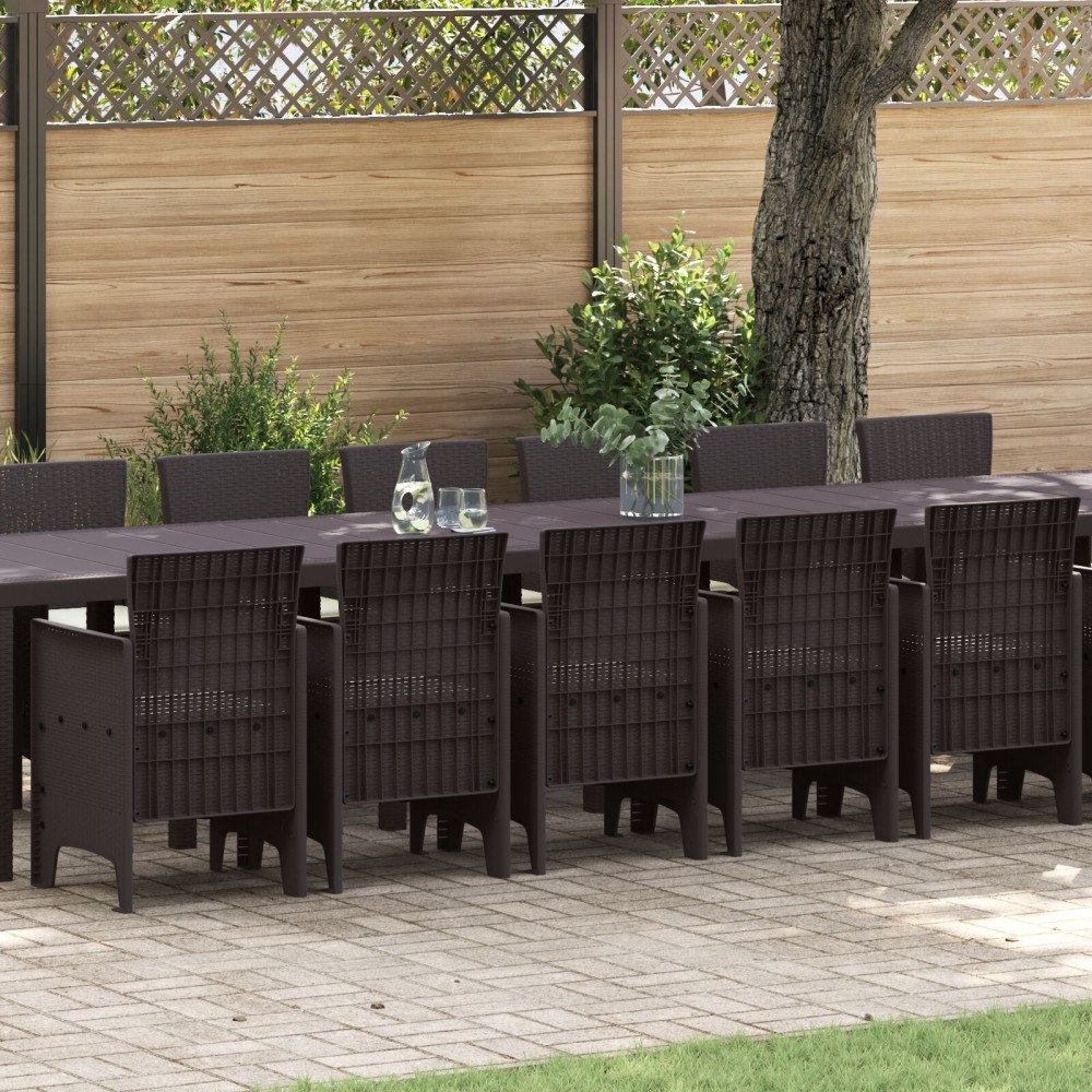 vidaXL 17-delars trädgårdsdining-set med kuddar brun poly rattan, vidaXL trädgårdsbord brun 250x100x73 cm poly rattan, vidaXL t...