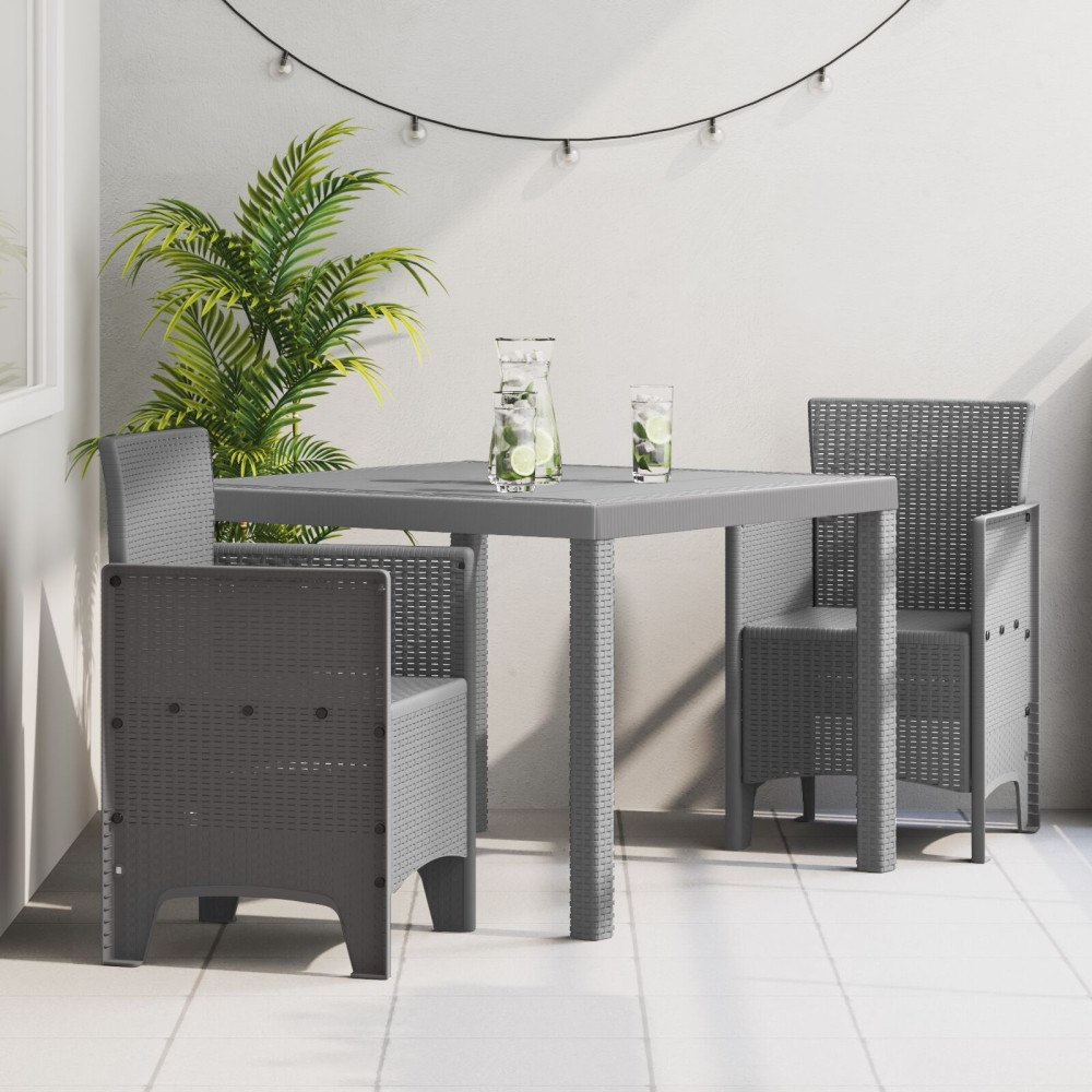 vidaXL 3-delat Trädgårdsmatsalsset Ljusgrå Poly Rattan