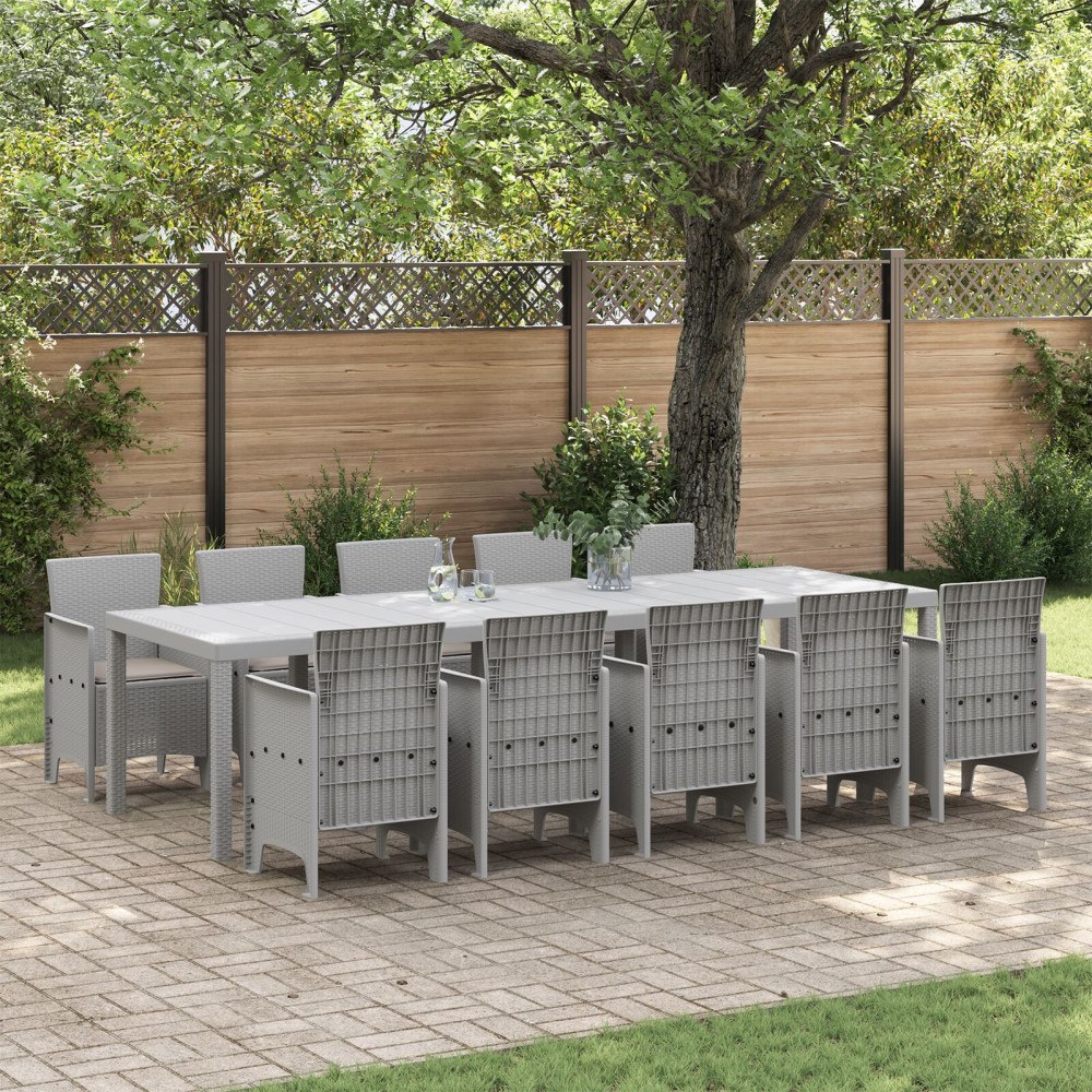 vidaXL 11-delars trädgårdsdining set med dynor ljusgrå konstrotting, vidaXL trädgårdsbord ljusgrå 150x100x73 cm konstrotting, v...