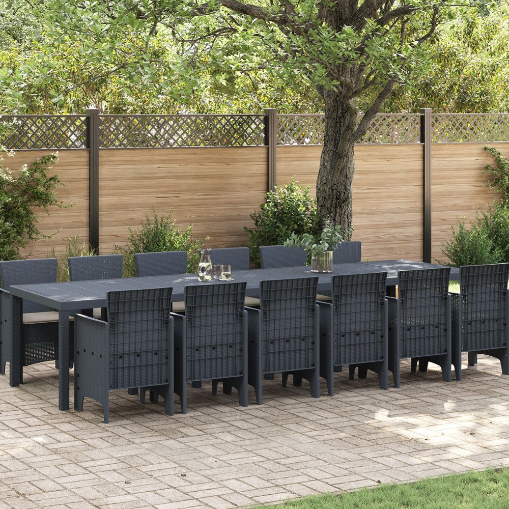 vidaXL 13-delars trädgårdsbord med kuddar antracit poly rattan, vidaXL trädgårdsbord antracit 200x100x73 cm poly rattan, vidaXL...