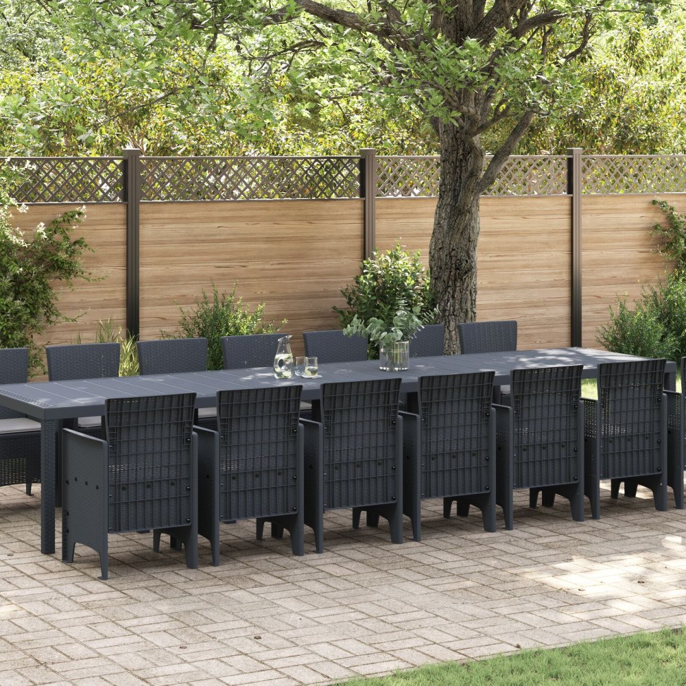 vidaXL 15-delars trädgårds matset med kuddar antracit poly rattan, vidaXL Trädgårdsbord Antracit 250x100x73 cm Poly Rattan, vid...