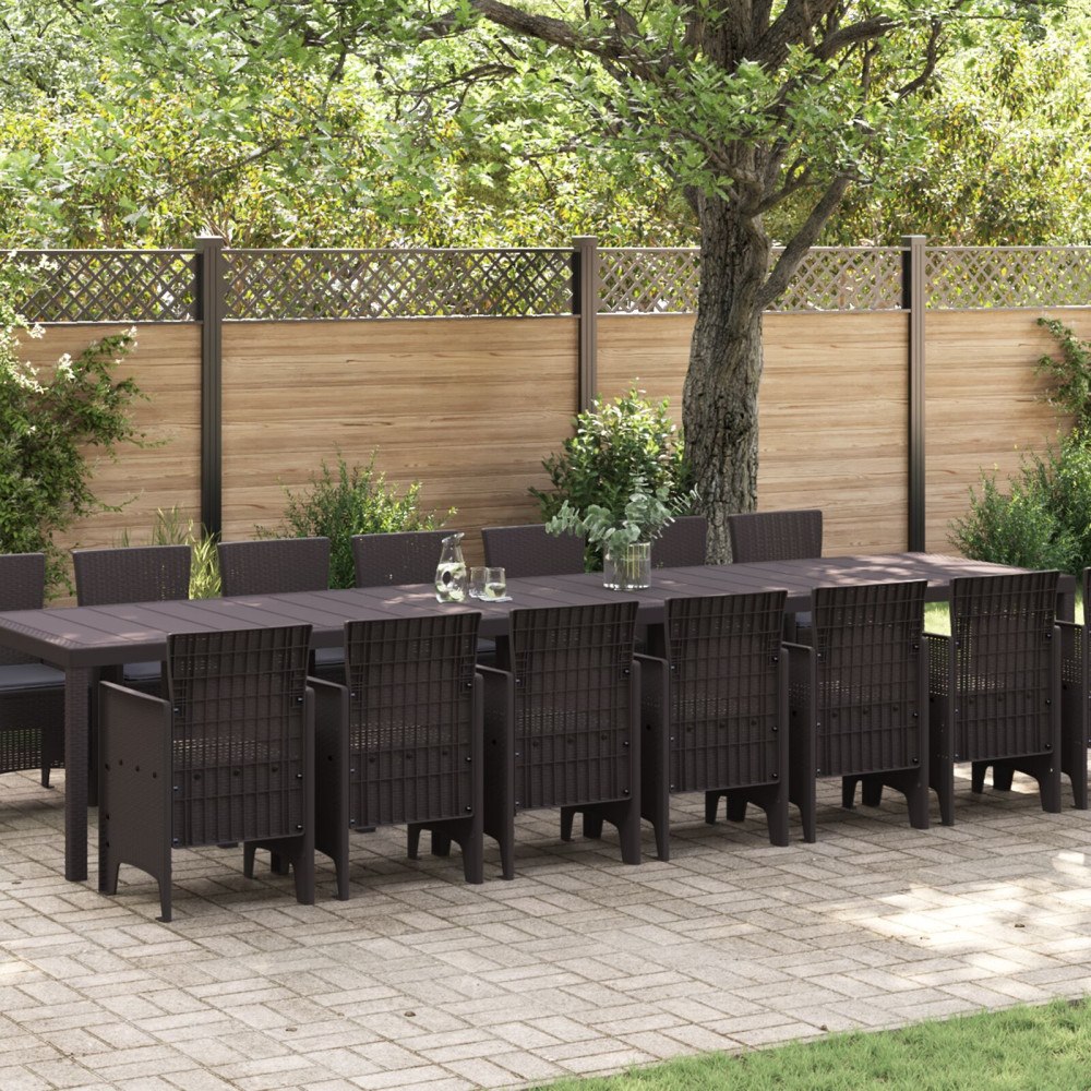 vidaXL 15-delars Trädgårds matgrupp med kuddar Brun Poly Rattan, vidaXL Trädgårdsbord Brun 250x100x73 cm Poly Rattan, vidaXL Tr...