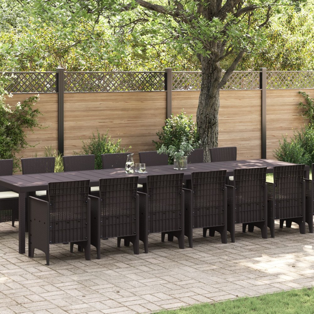 vidaXL 15-delars Trädgårdsmöbelset med kuddar Brun Poly Rattan, vidaXL Trädgårdsbord Brun 250x100x73 cm Poly Rattan, vidaXL Trä...