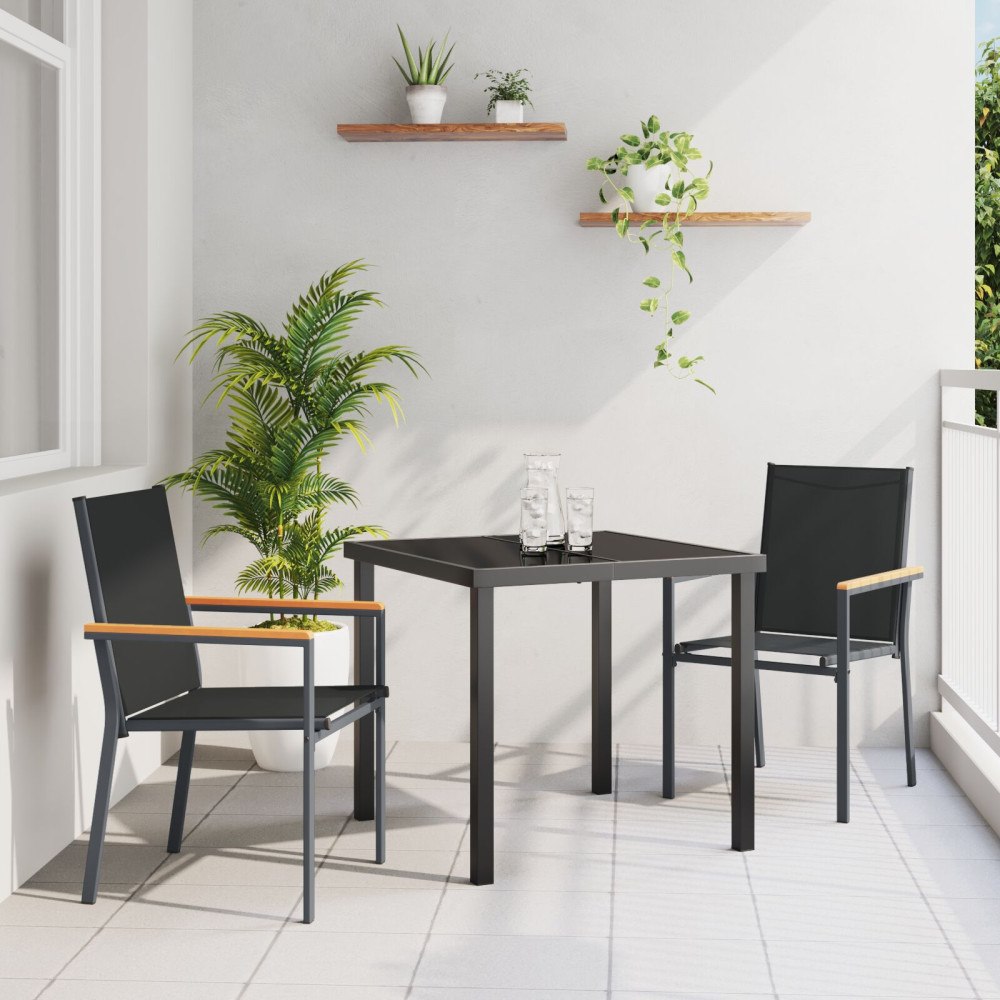 vidaXL Trädgårdsmöbelset 3 pcs Svart Textilene och stål