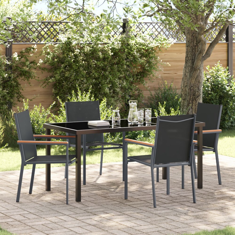 vidaXL Trädgårdsmöbelset 5 pcs Svart Textilene och stål