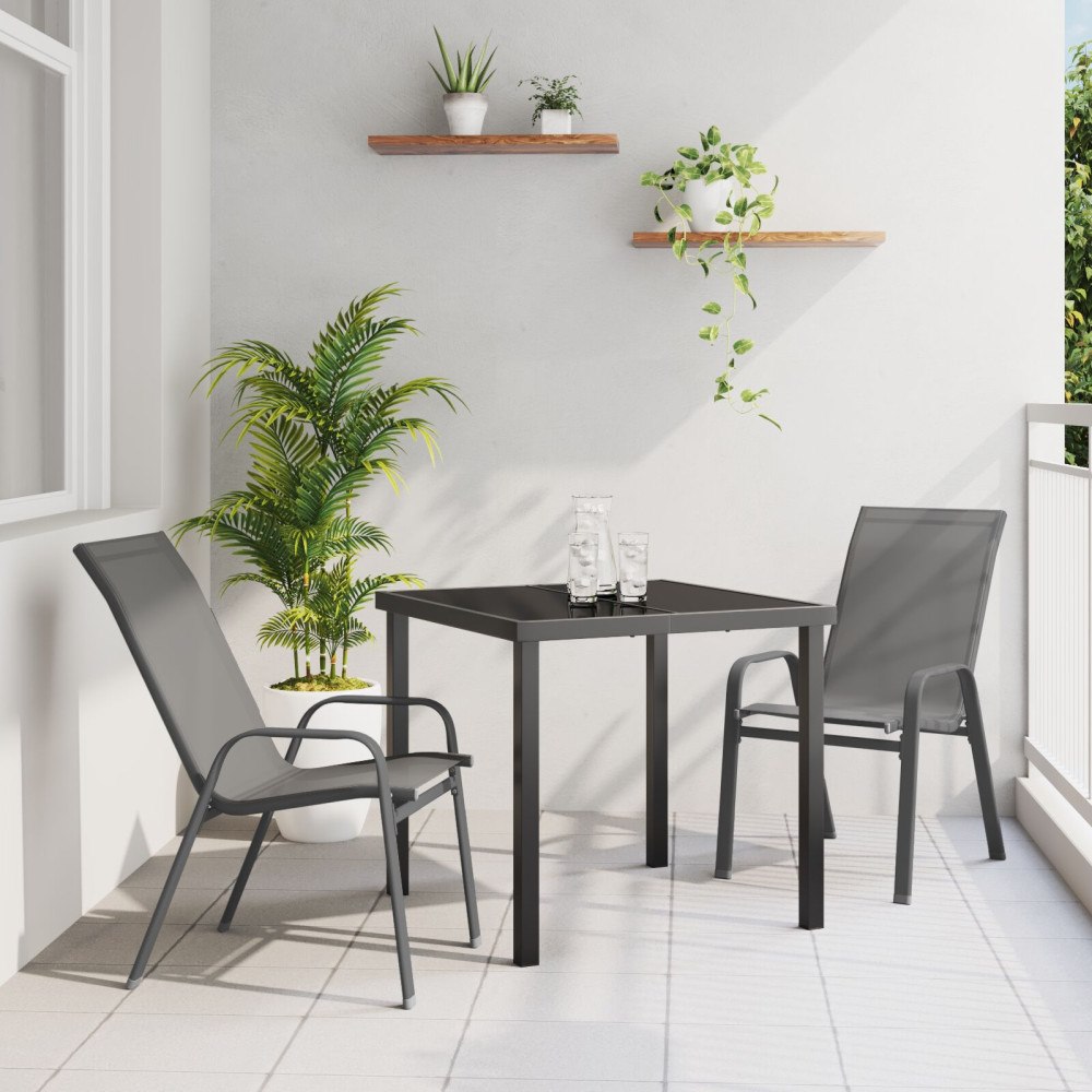 vidaXL 3-delars Trädgårdsdining Set Grå Textilene och Stål