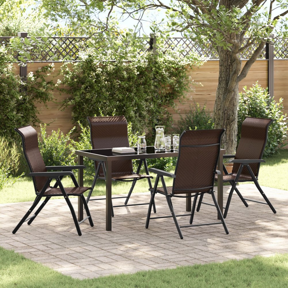vidaXL Trädgårdsmöbelset Höjdjusterbar 5 pcs Brun Poly rattan