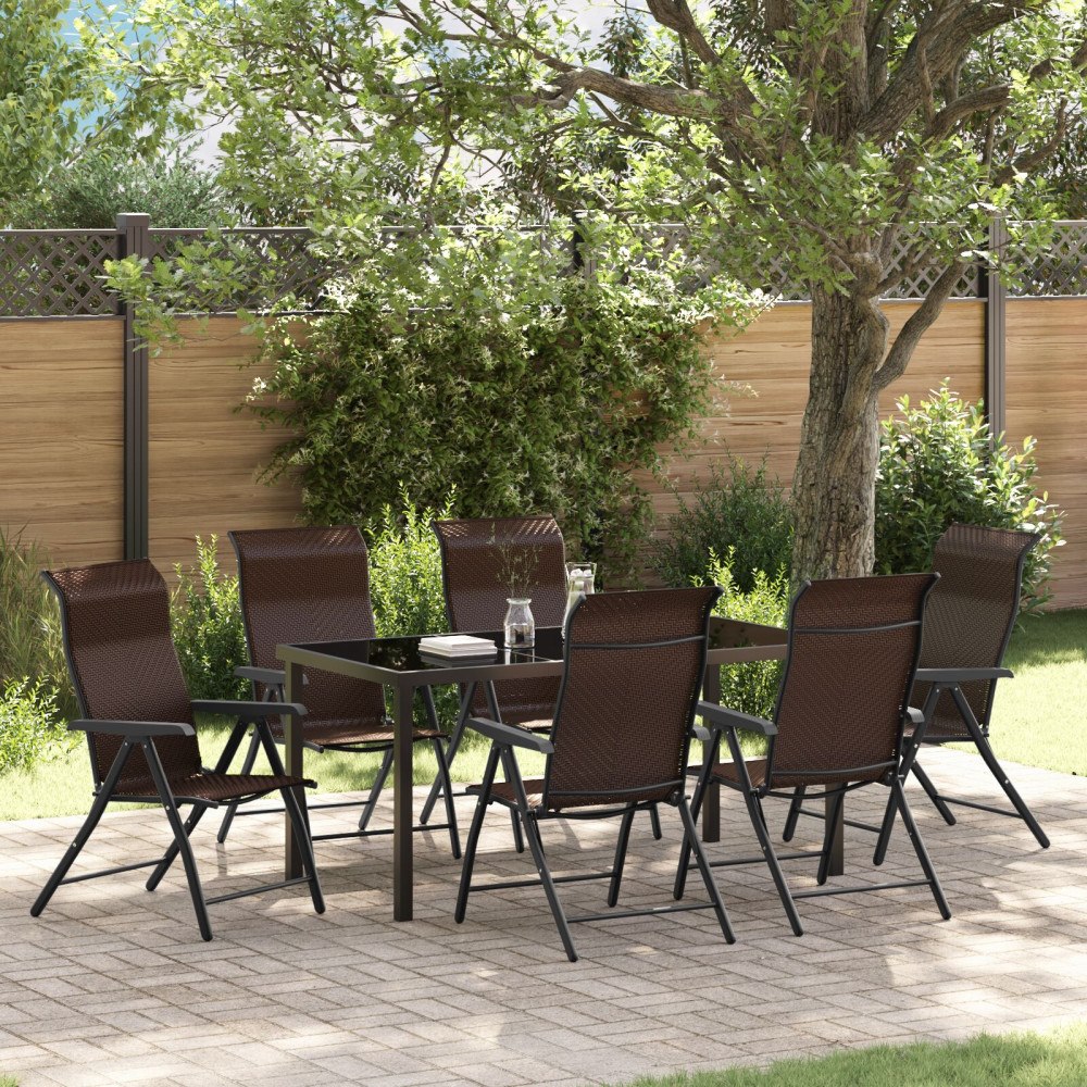 vidaXL Trädgårdsmöbelset Höjdjusterbar 7 pcs Brun Poly rattan