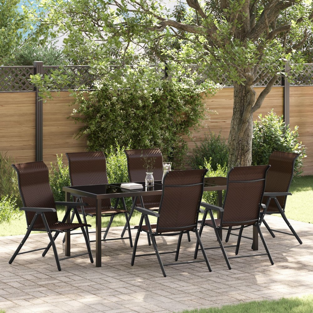 vidaXL Trädgårdsmöbelset Höjdjusterbar 7 pcs Brun Poly rattan