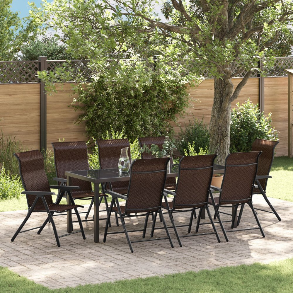 vidaXL Trädgårdsmöbelset Höjdjusterbar 9 pcs Brun Poly rattan