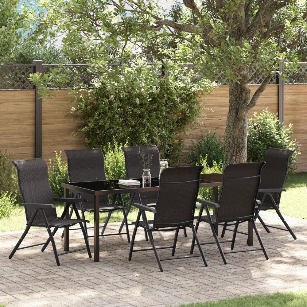 vidaXL Trädgårdsmöbelset Höjdjusterbar 7 pcs Svart kaffe Poly rattan