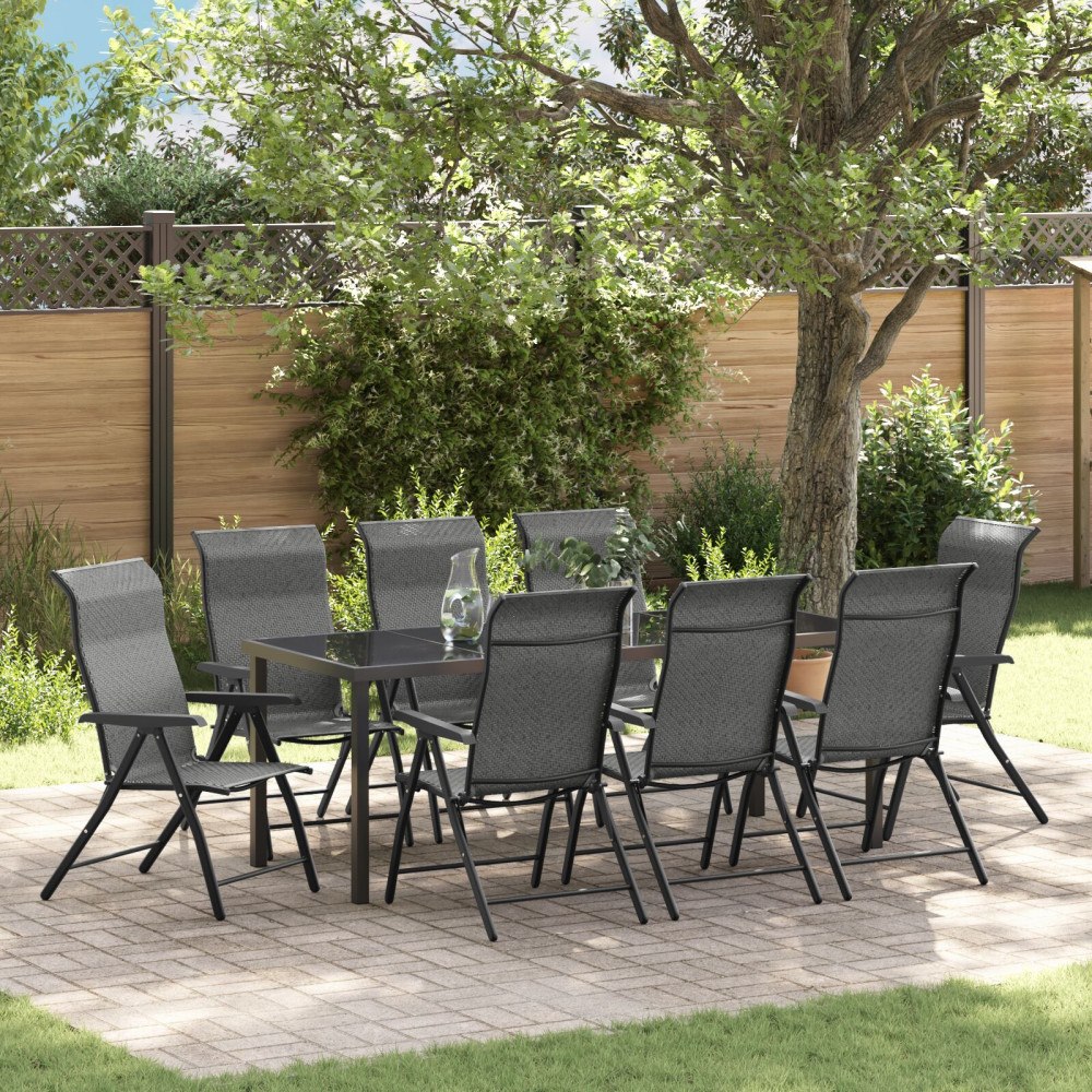 vidaXL Trädgårdsmöbelset Höjdjusterbar 9 pcs Grå Poly rattan