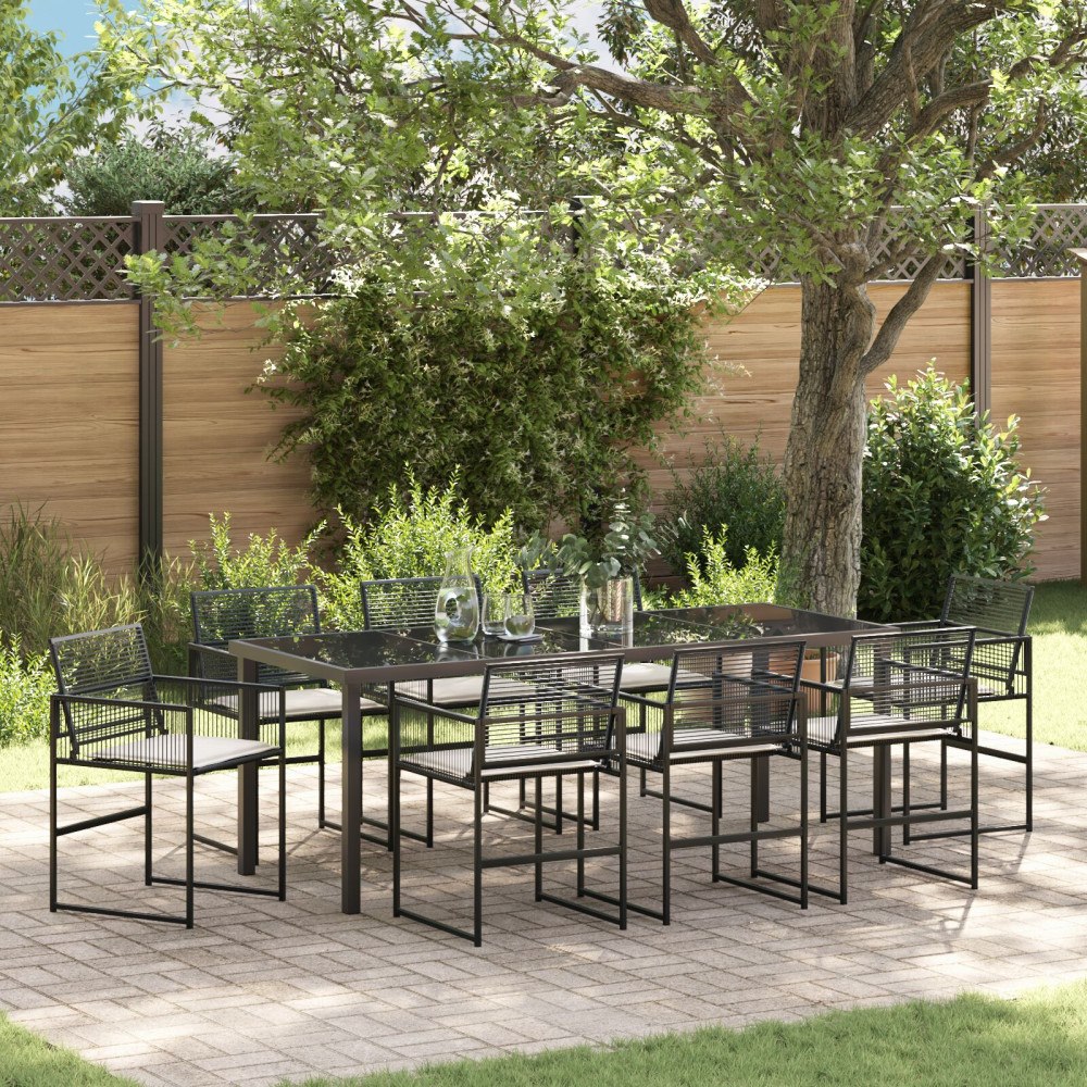 vidaXL Trädgårdsmöbelset 9 pcs Svart Poly rattan