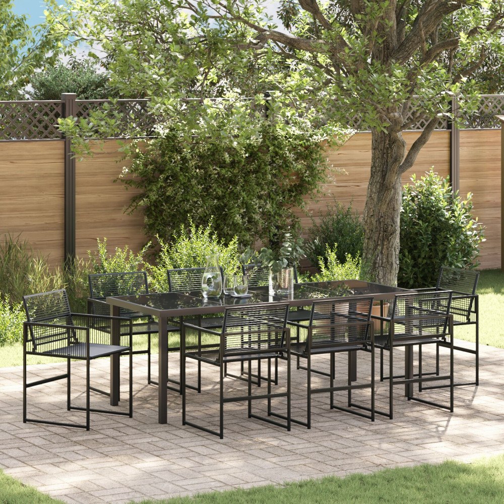 vidaXL Trädgårdsmöbelset 9 pcs Svart Poly rattan