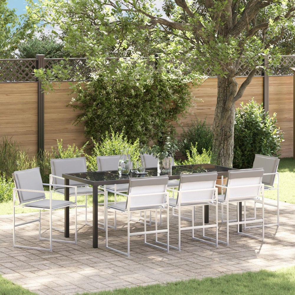 vidaXL Trädgårdsmöbelset 9 pcs Vit 200 x 80 x 73 cm Textilene och stål