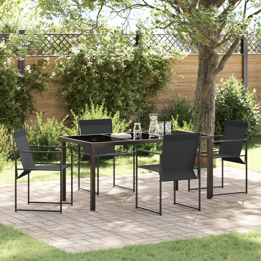 vidaXL Trädgårdsmöbelset 5 pcs Svart Textilene och pulverlackerad stål