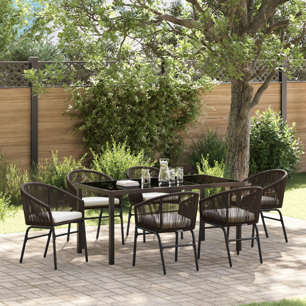 vidaXL Trädgårdsmöbelset 7 pcs Brun Poly rattan