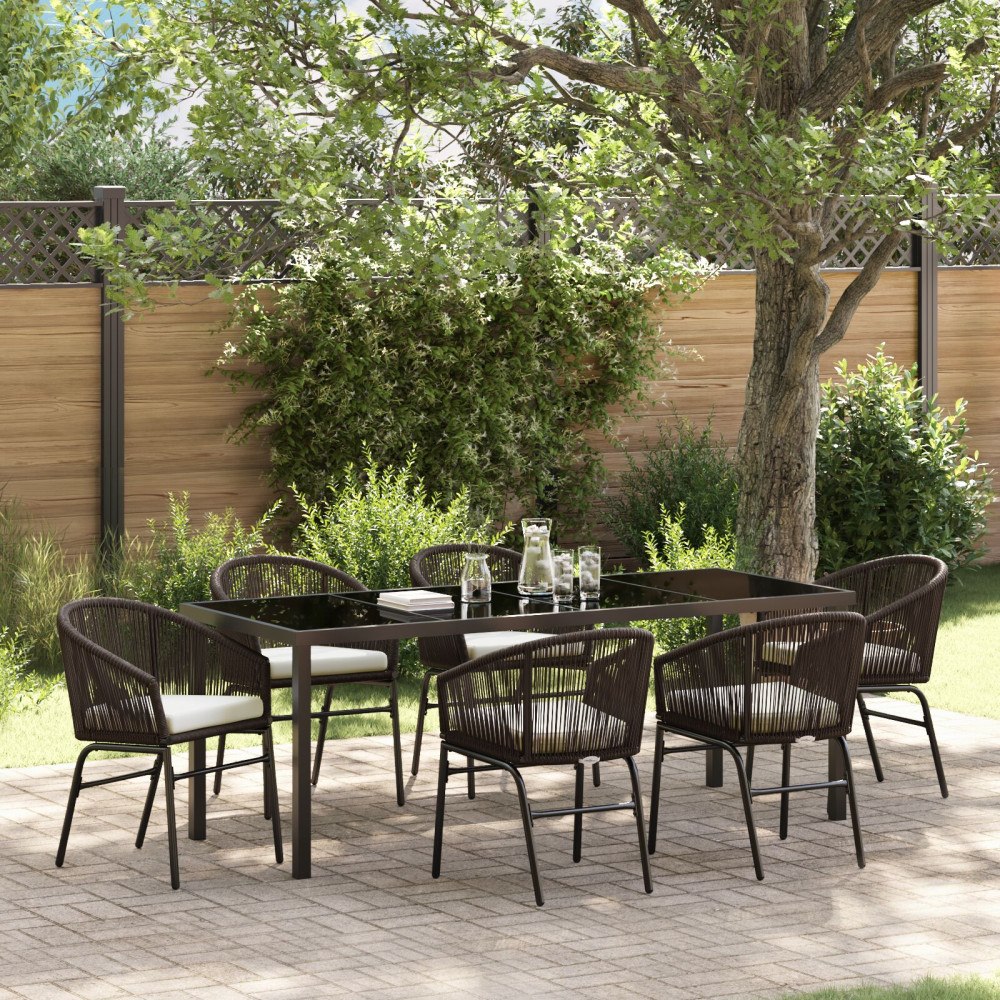 vidaXL Trädgårdsmöbelset 7 pcs Brun Poly rattan