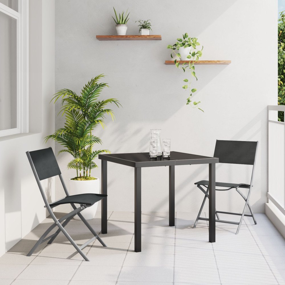 vidaXL Trädgårdsmöbelset Hopfällbar 3 pcs Svart Textilene och stål