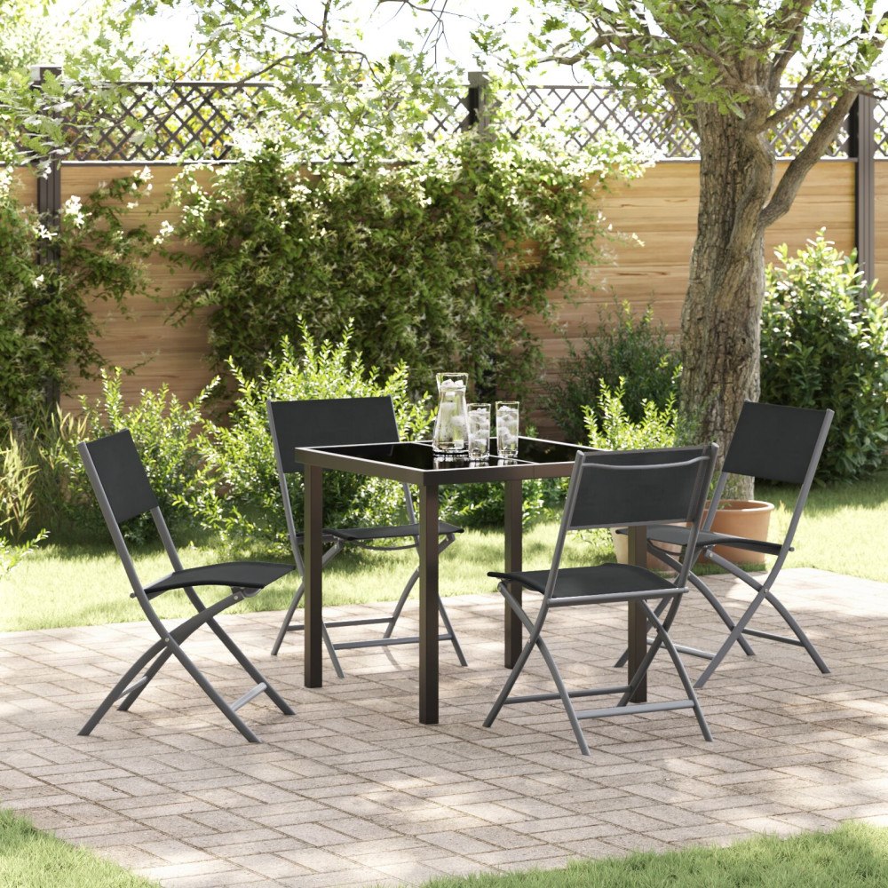 vidaXL Trädgårdsmöbelset Hopfällbar 5 pcs Svart Textilene och stål