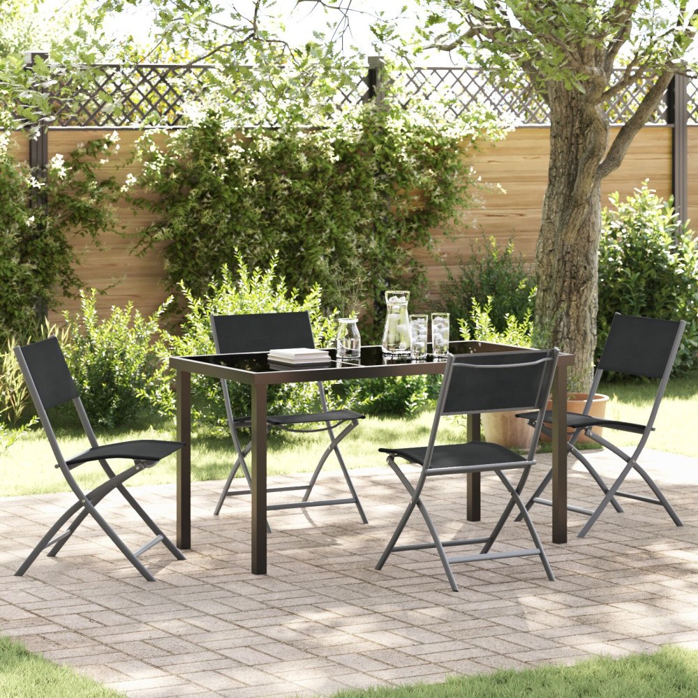 vidaXL Trädgårdsmöbelset Hopfällbar 5 pcs Svart Textilene och stål