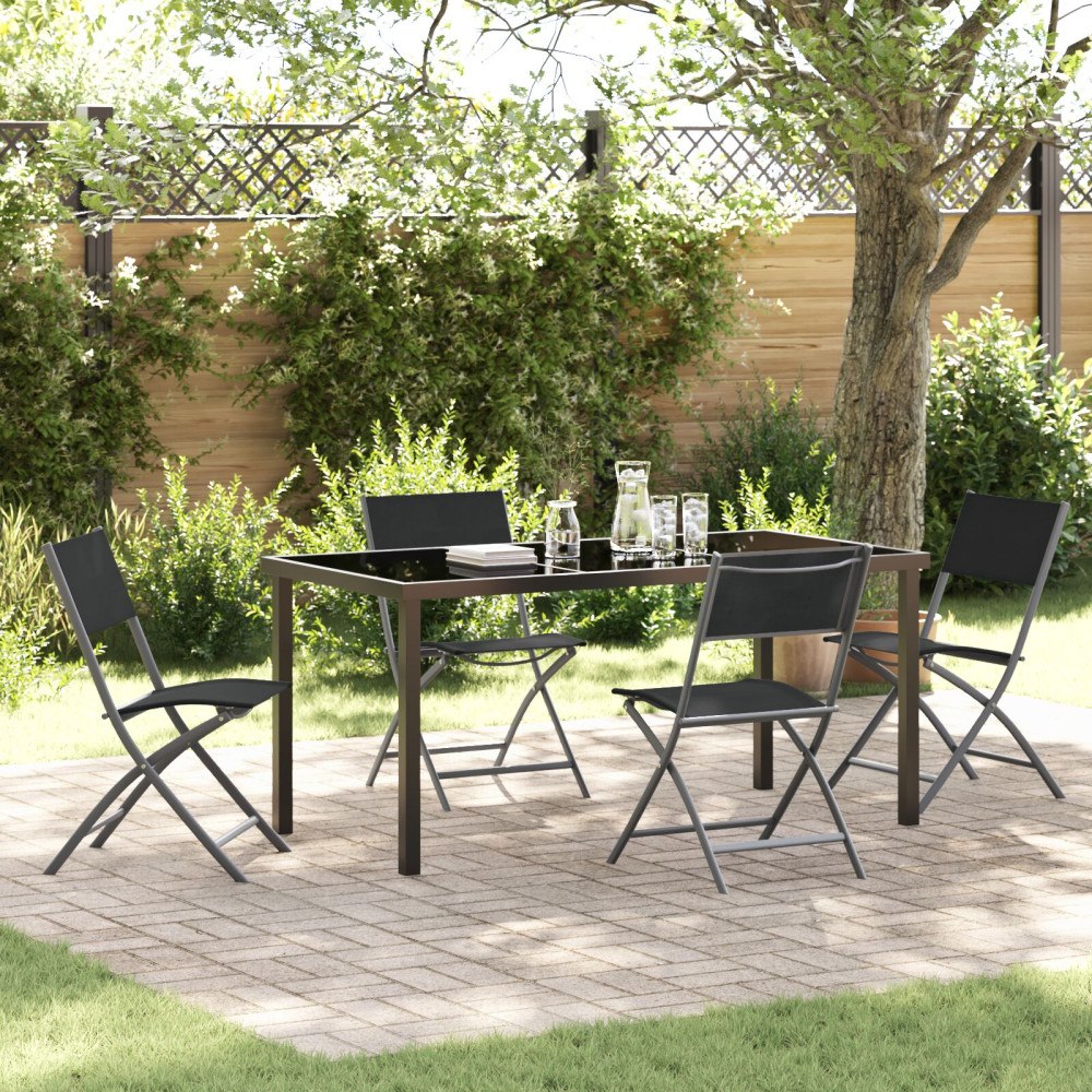 vidaXL Trädgårdsmöbelset Hopfällbar 5 pcs Svart Textilene och stål
