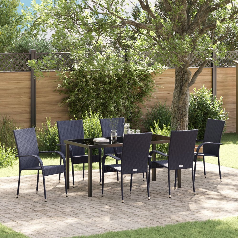 vidaXL Trädgårdsmöbelset 7 pcs Svart Poly rattan