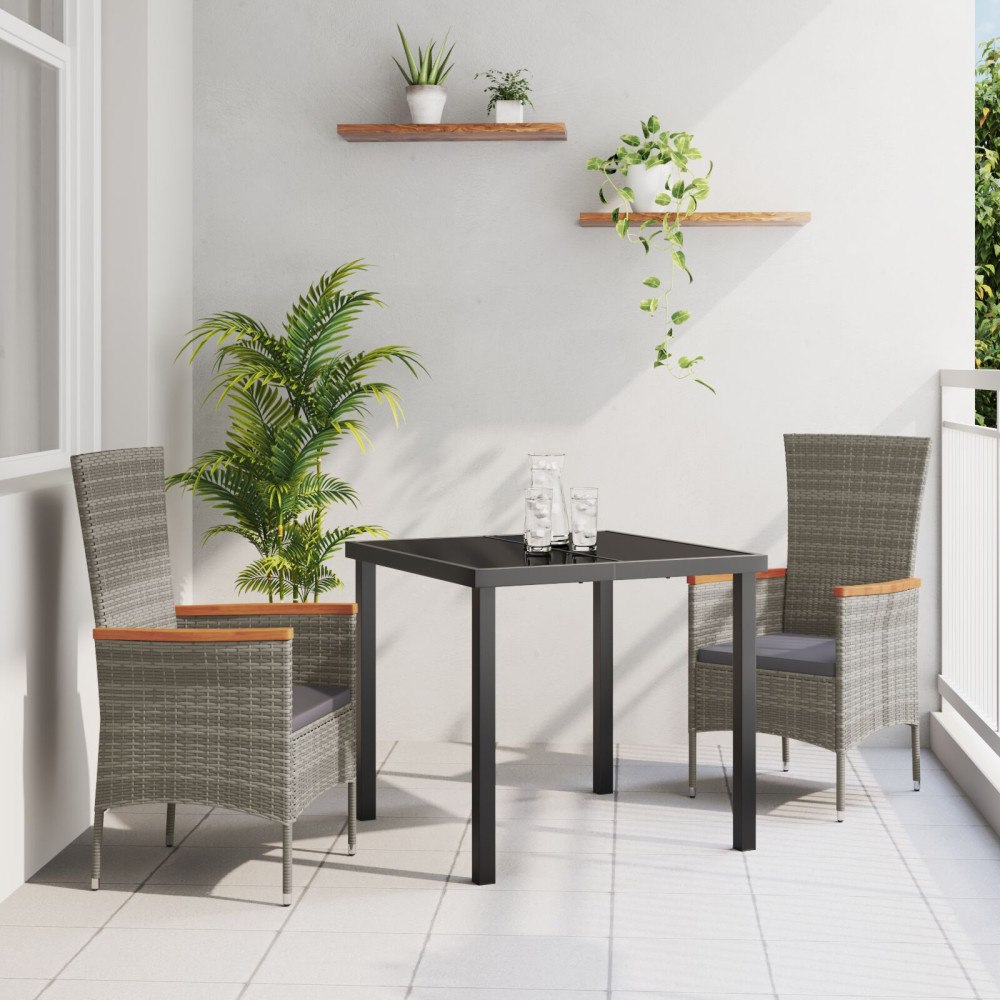 vidaXL Trädgårdsmöbelset med kudde 3 pcs Grå Poly rattan