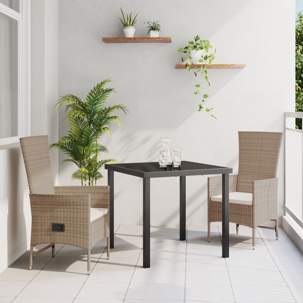vidaXL Trädgårdsmöbelset med kudde 3 pcs Beige konstrotting