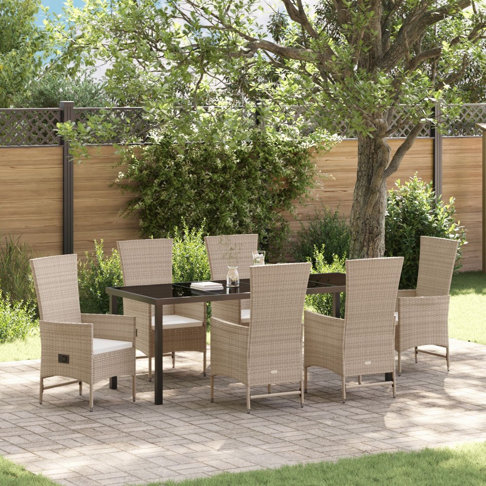 vidaXL Trädgårdsmöbelset med kudde 7 pcs Beige konstrotting