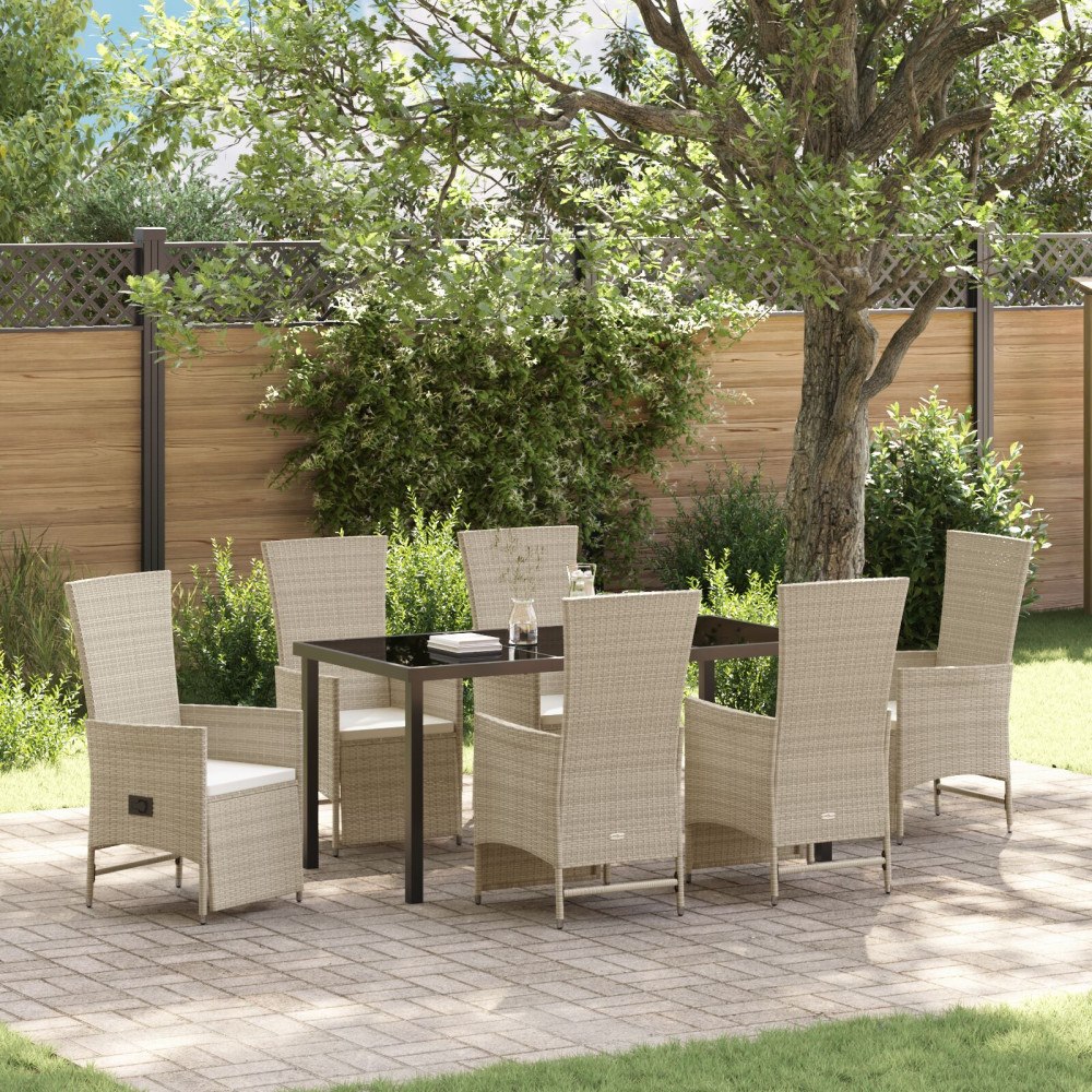 vidaXL Trädgårdsmöbelset med kudde 7 pcs Beige konstrotting