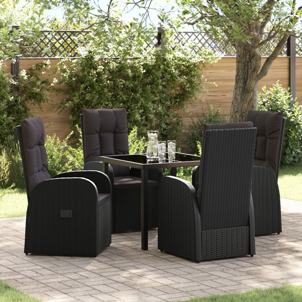 vidaXL 5-delat trädgårdsdining set med kuddar Svart Poly Rattan