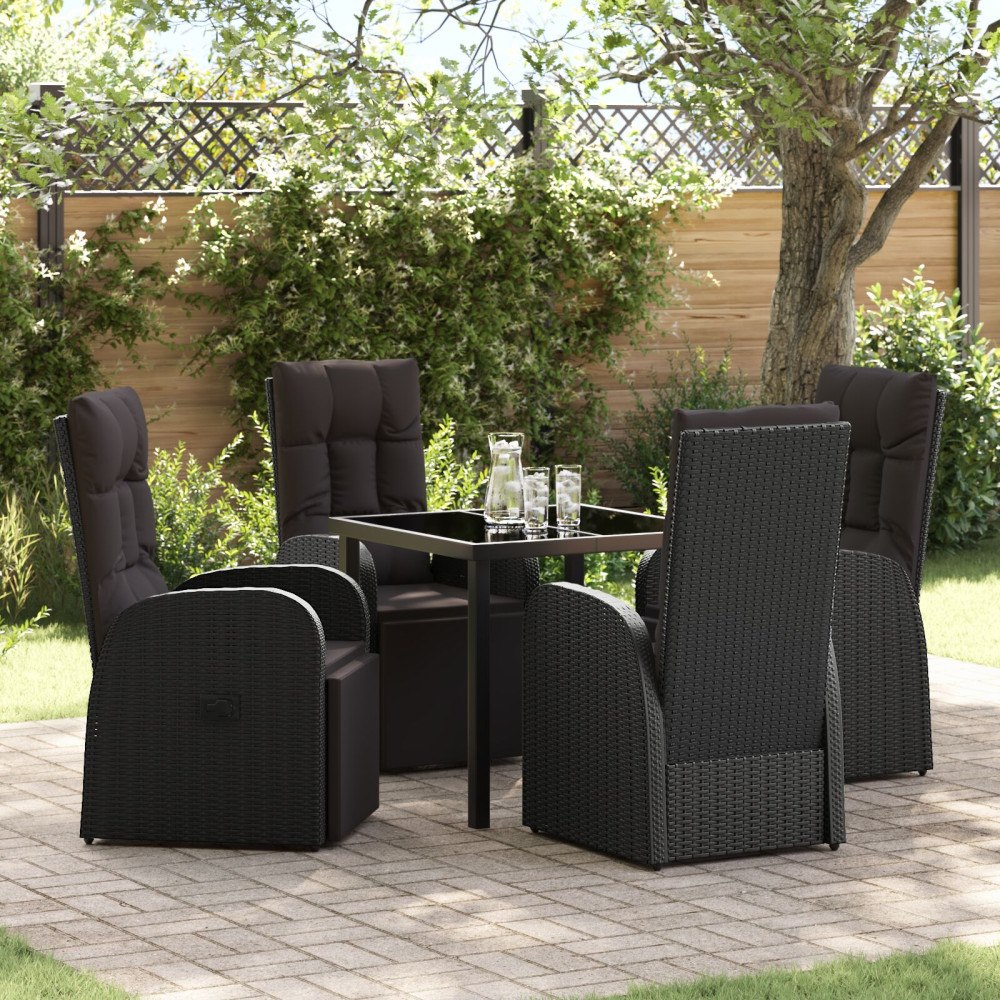 vidaXL Recliner trädgårdsstolar med kudde Reclining 5 pcs Svart 80 x 80 x 73 cm
