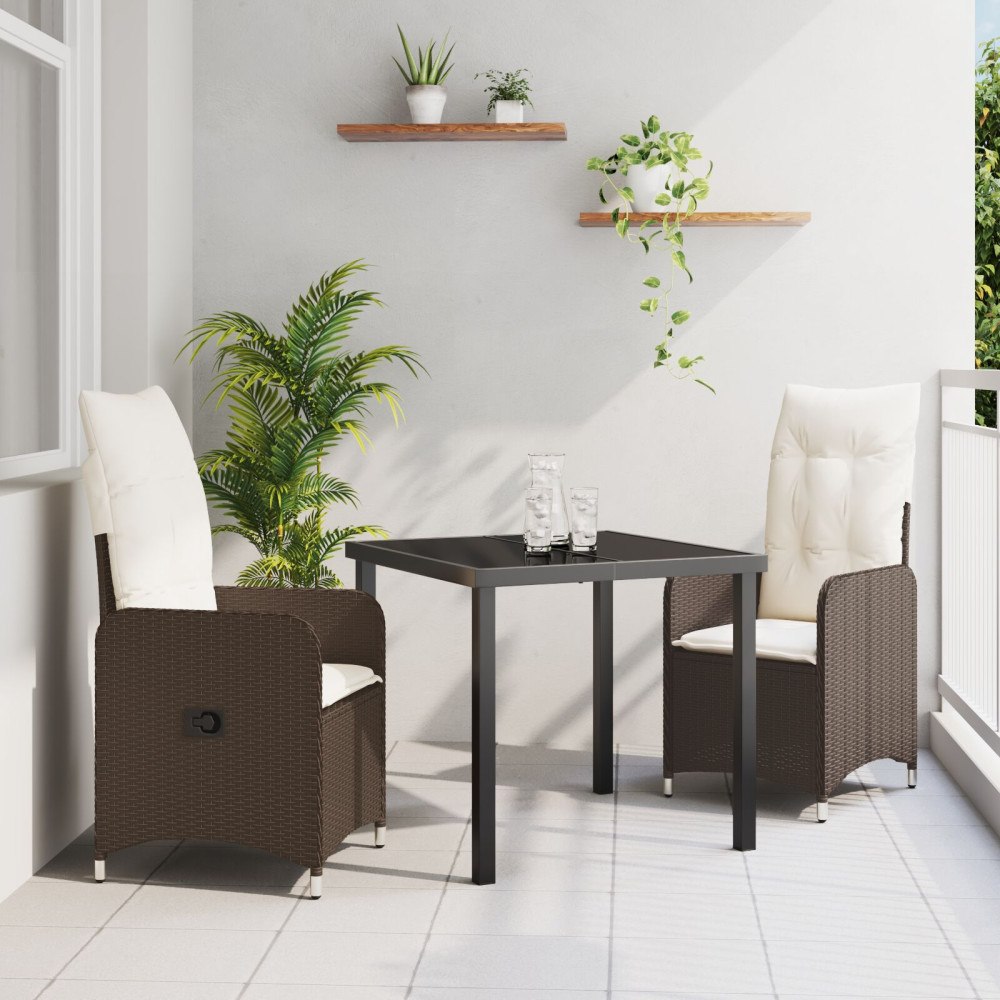 vidaXL Trädgårdsmöbelset med kudde 3 pcs Brun Poly rattan