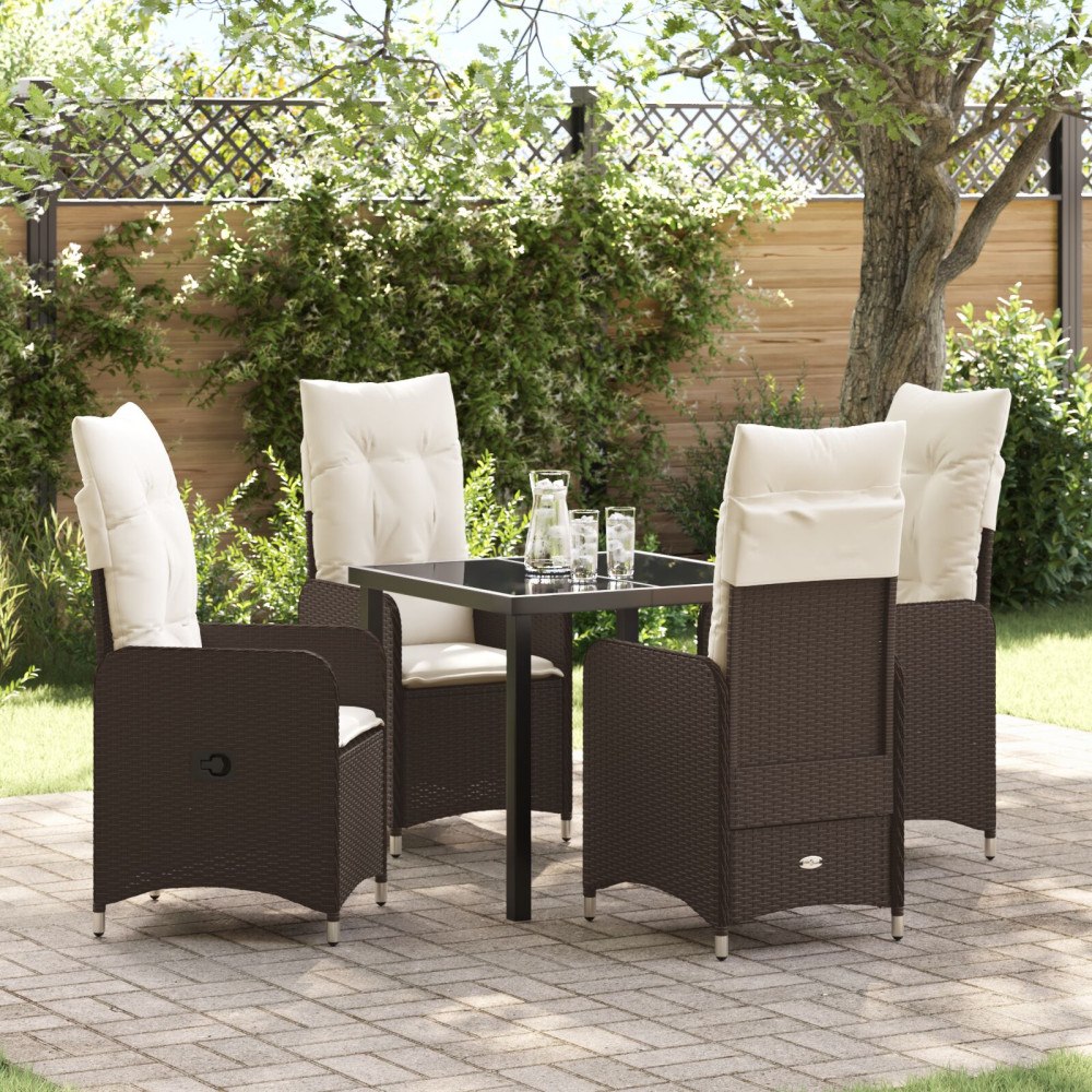 vidaXL Trädgårdsmöbelset med kudde 5 pcs Brun Poly rattan