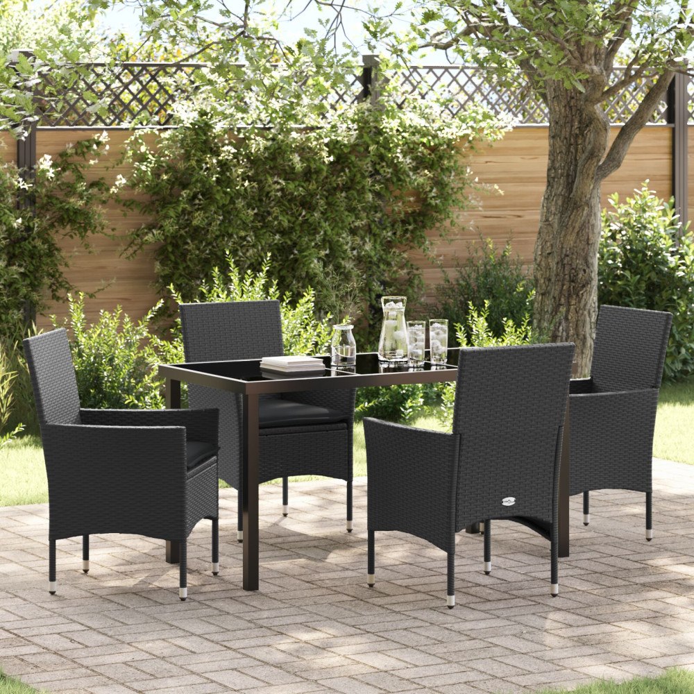 vidaXL Trädgårdsmöbelset med kudde 5 pcs Svart Poly rattan