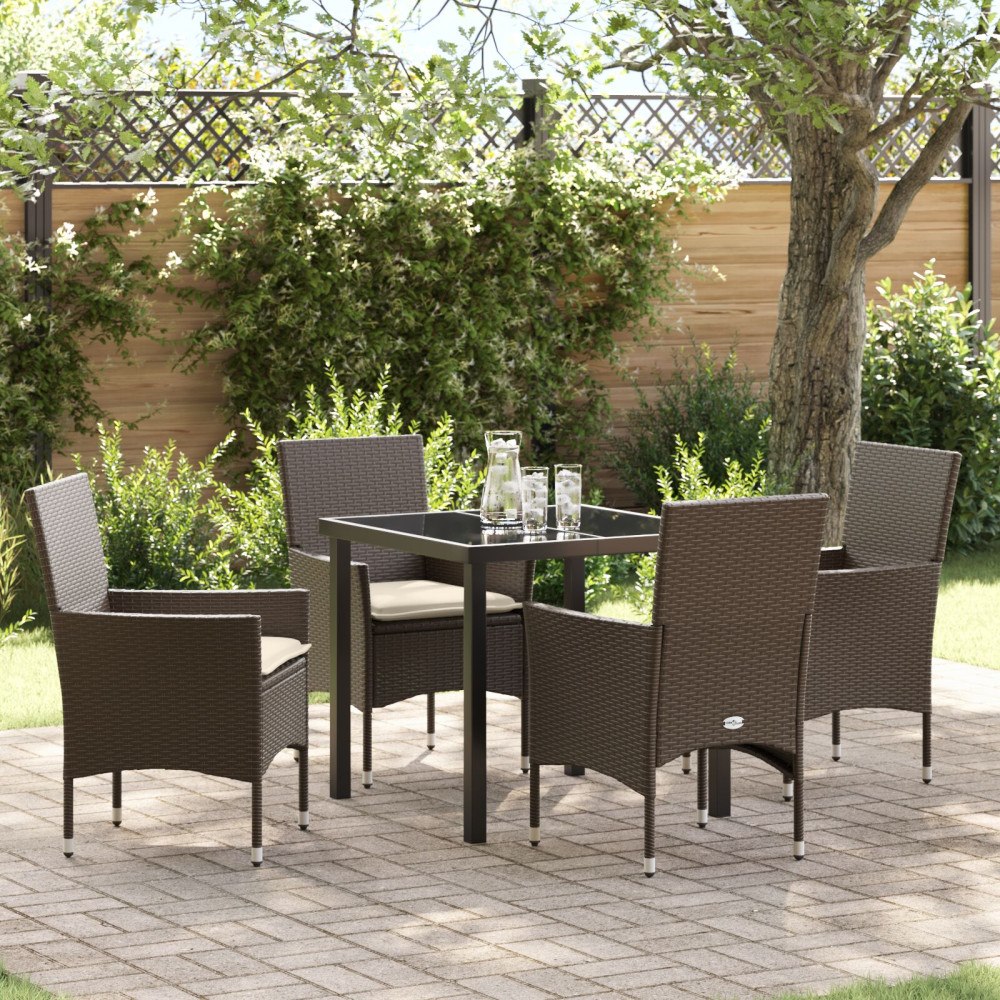 vidaXL Trädgårdsmöbelset med kudde 5 pcs Brun Poly rattan