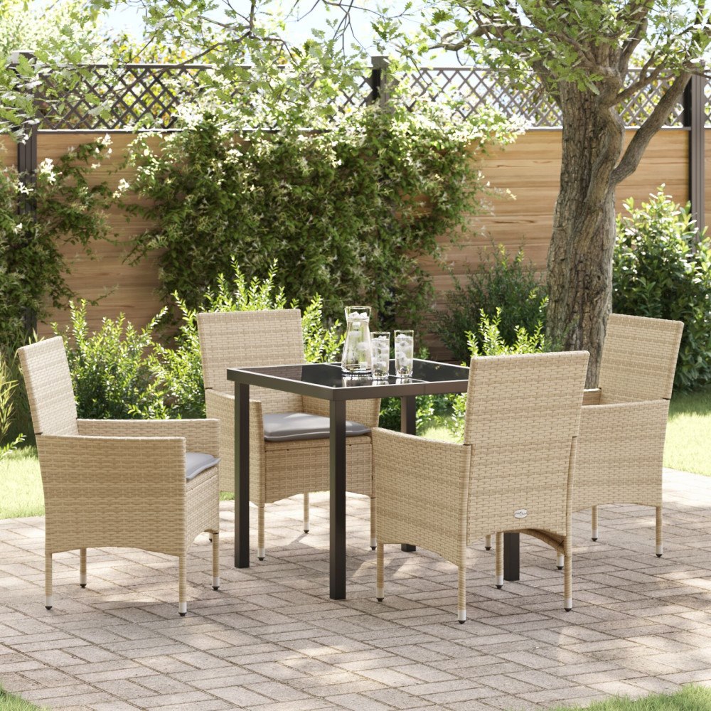 vidaXL Trädgårdsmöbelset med kudde 5 pcs Beige Poly rattan