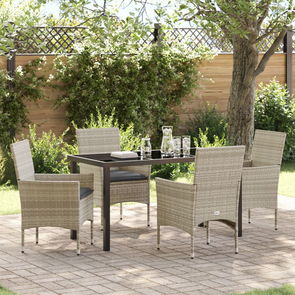 vidaXL Trädgårdsmöbelset med kudde 5 pcs Ljusgrå Poly rattan