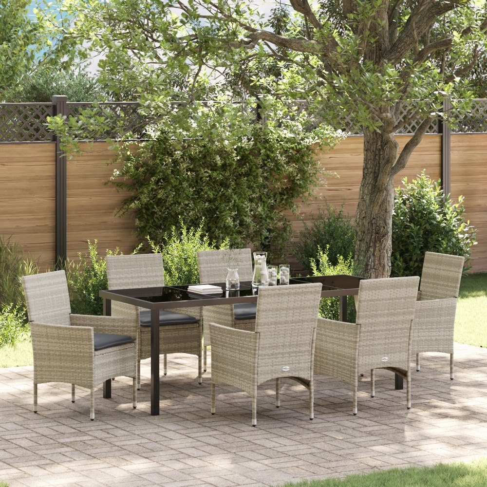 vidaXL Trädgårdsmöbelset med kudde 7 pcs Ljusgrå Poly rattan