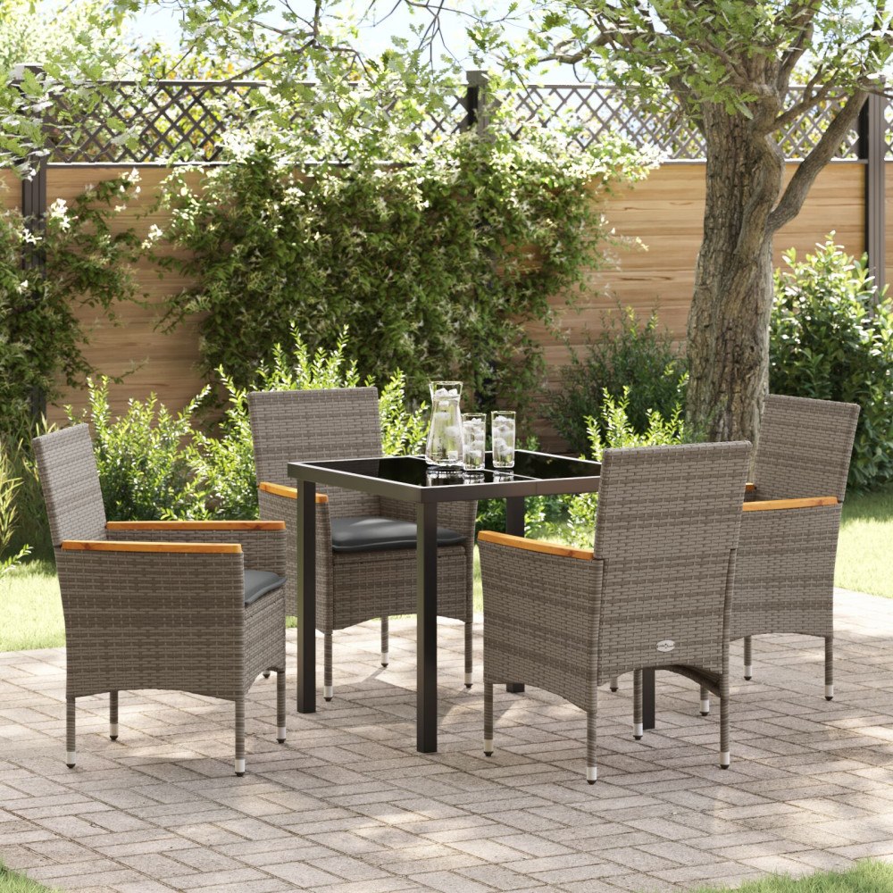 vidaXL Trädgårdsmöbelset med kudde 5 pcs Grå Poly rattan