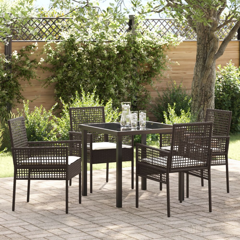 vidaXL Trädgårdsmöbelset med kudde 5 pcs Brun Poly rattan