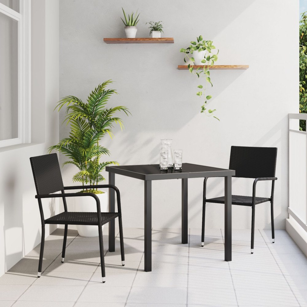 vidaXL Trädgårdsmöbelset 3 pcs Svart Poly rattan