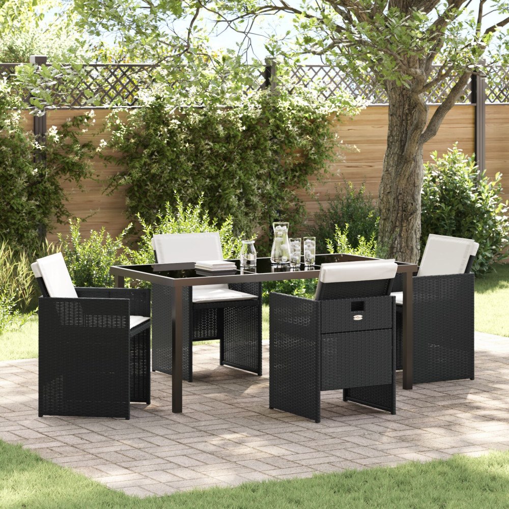 vidaXL Trädgårdsmöbelset med kudde Hopfällbar 5 pcs Svart Poly rattan
