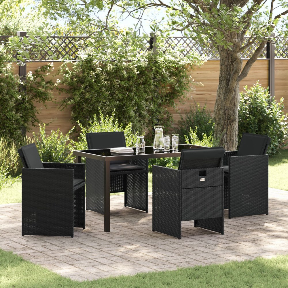 vidaXL Trädgårdsmöbelset med kudde Hopfällbar 5 pcs Svart Poly rattan