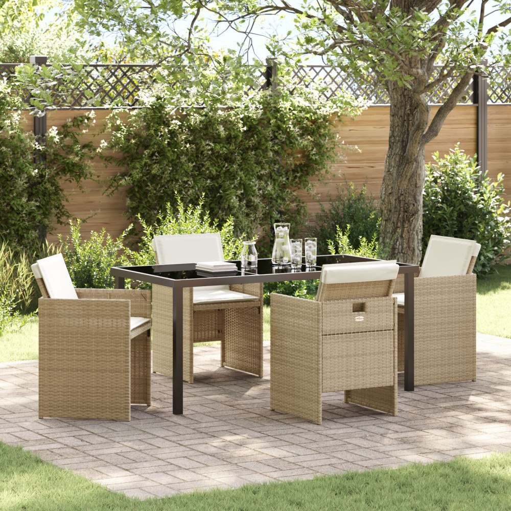 vidaXL Trädgårdsmöbelset med kudde 5 pcs Beige Poly rattan