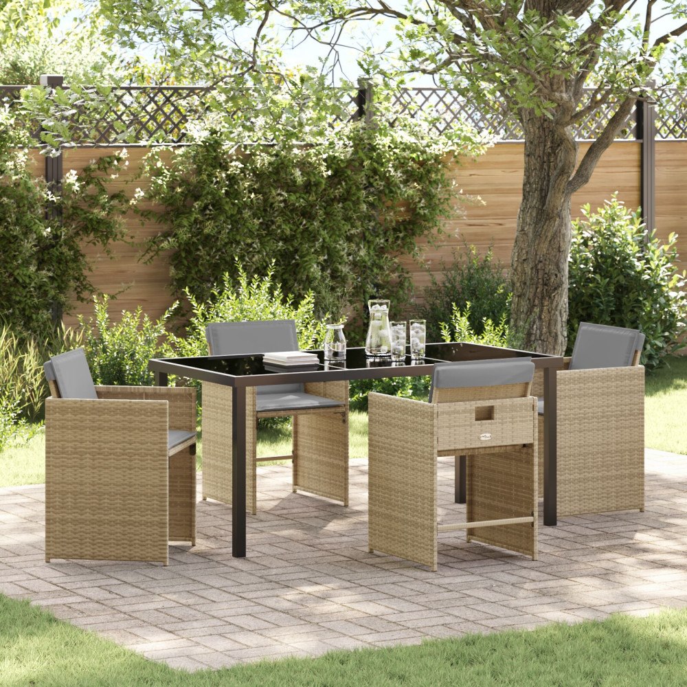 vidaXL Trädgårdsmöbelset med kudde Hopfällbar 5 pcs Beige Poly rattan