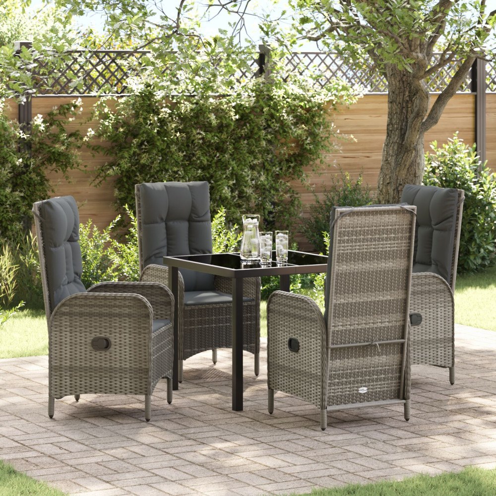 vidaXL Trädgårdsmöbelset med kudde 5 pcs Grå Poly rattan
