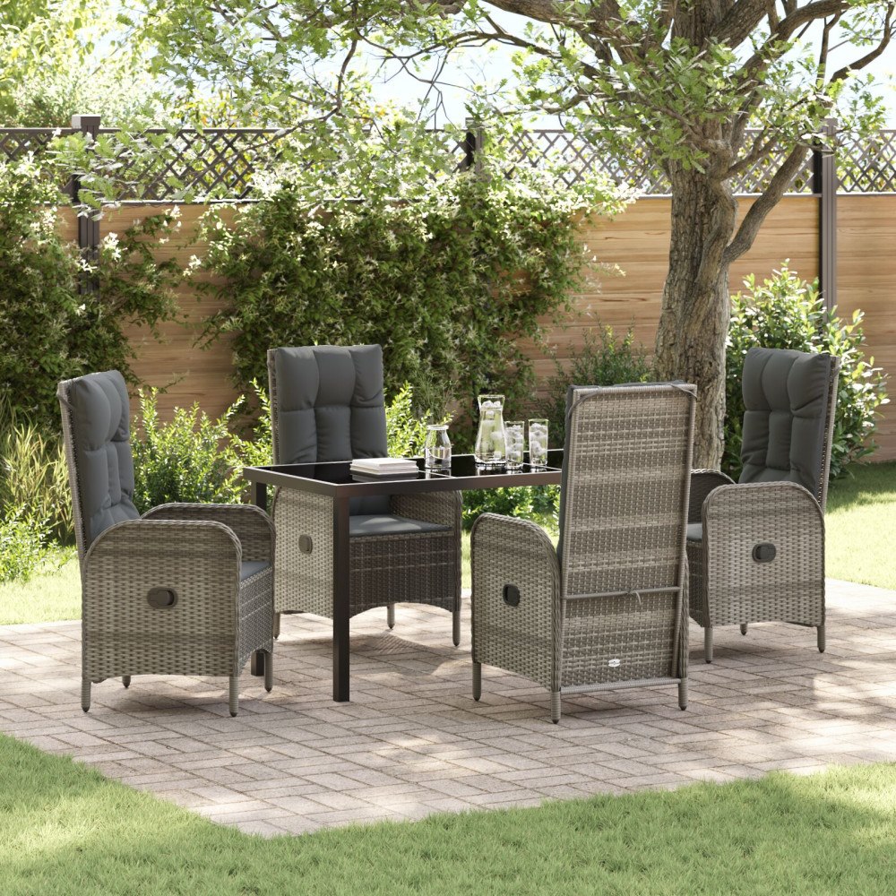 vidaXL Trädgårdsmöbelset med kudde 5 pcs Grå Poly rattan